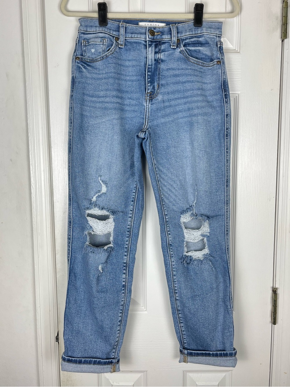 Eunina Rocky Super High Rise Boyfriend Jeans 5/27W Stretch Denim Distressed